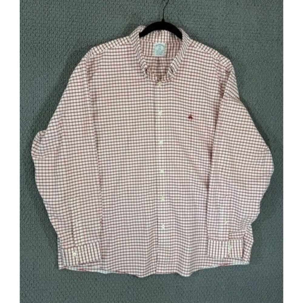 Brooks Brothers Shirt Men XXL Non-Iron Stretch Red Check Long Sleeve Button Up